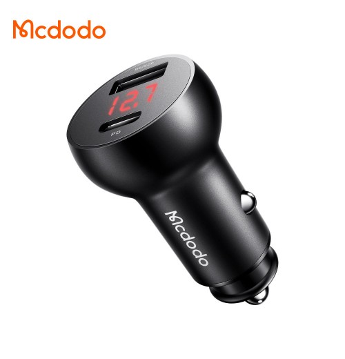 Mcdodo 681 Dual-Port Car Charger 30W Fast Charge Digital Display USB-C + USB PD 3.0 QC4.0 SCP Functions Electric OTP Protection